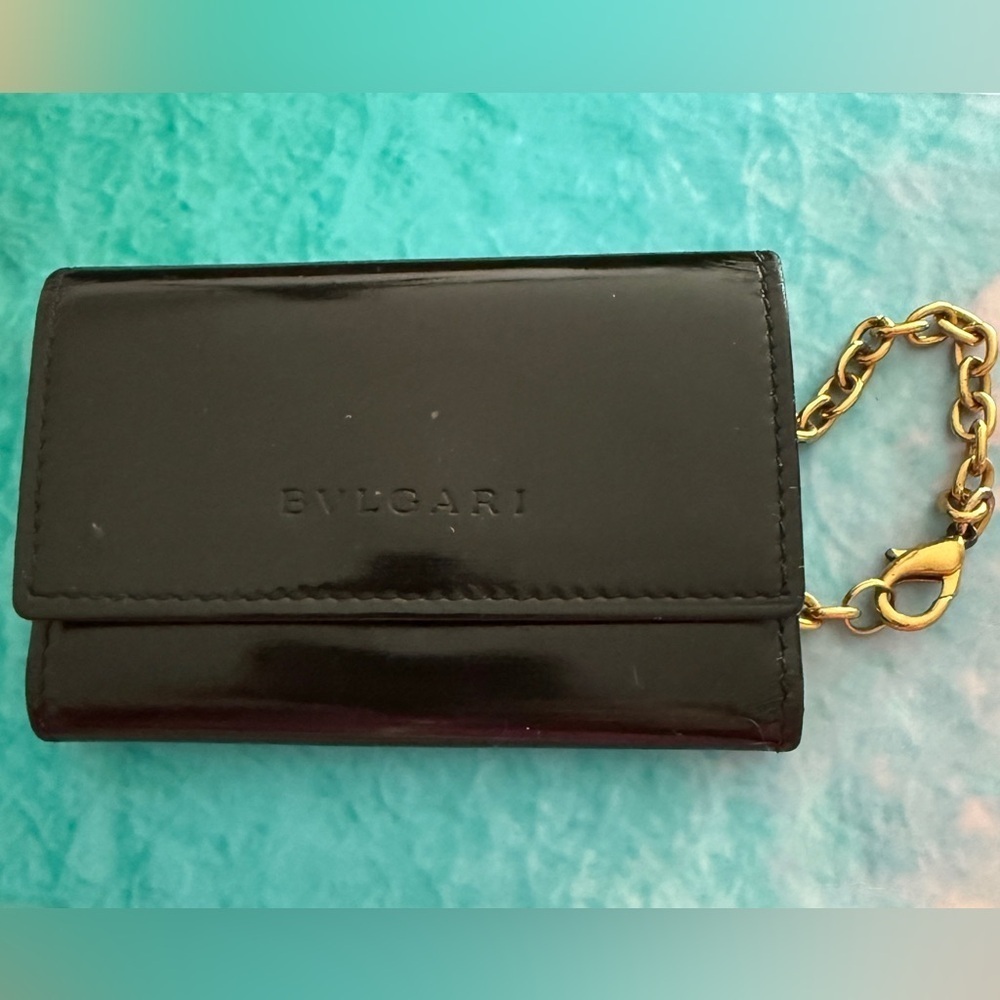 Bulgari Glossy Black Key and card Holder with Gold Chain So pretty!